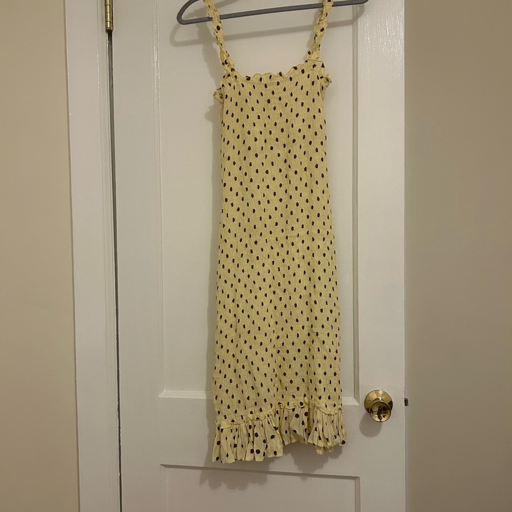 Faithfull the Brand Cream and Black Polka Dot Midi Dress